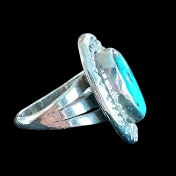Vintage Navajo Sterling Silver Rope Tear-Drop Turquoise Ring Sz 7 App - Picture 4 of 11